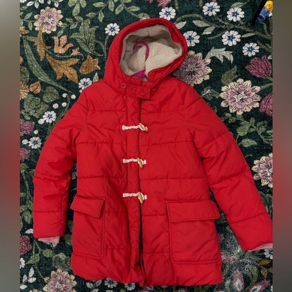 Boden red toggle puffer coat